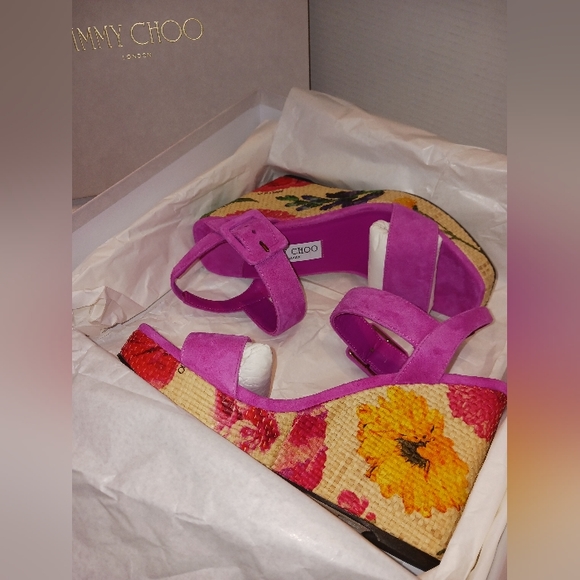 NWT Jimmy Choo - Mirabelle Casual Suede Edge Floral Sandals - Picture 10 of 13